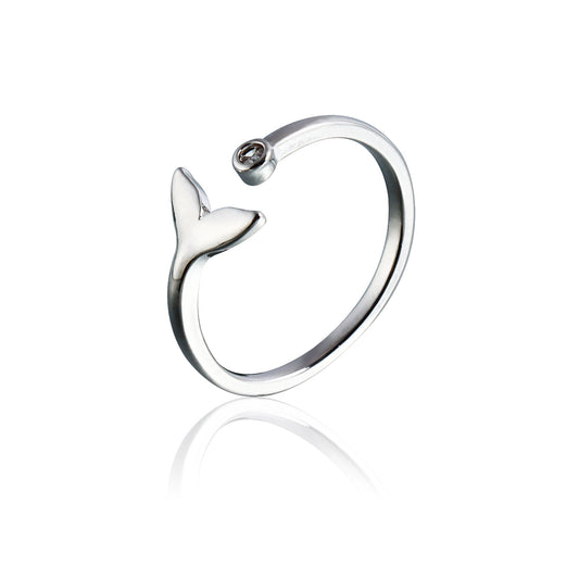 Anello Aperto Regolabile Minimalista a Forma di Delfino e Coda di Sirena per Donna in Metallo Placcato