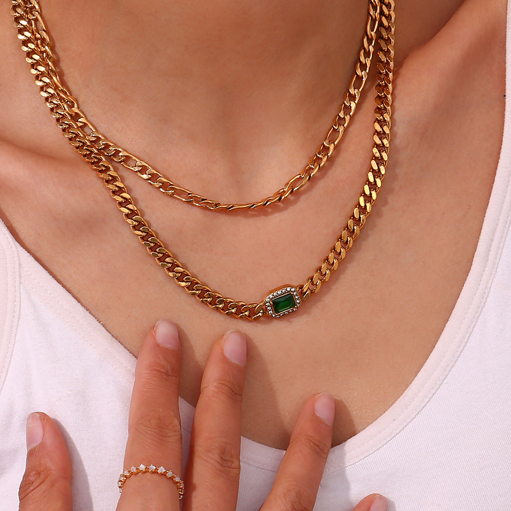 Collar cubano de mujer, moderno, geométrico, de acero inoxidable con detalles de diamantes de imitación, acabado chapado.