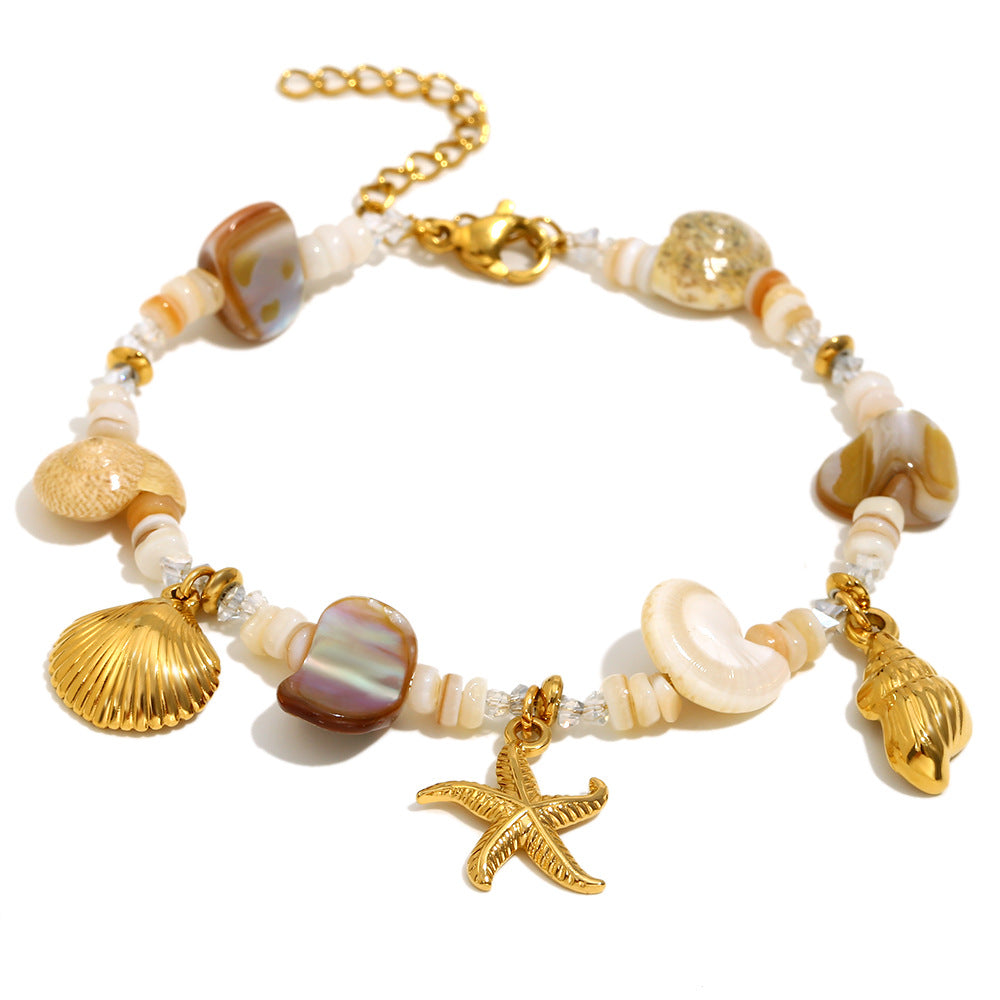 Collana pendente a tema oceanico geometrico d'ispirazione vintage in acciaio inossidabile con placcatura in oro 18K da donna
