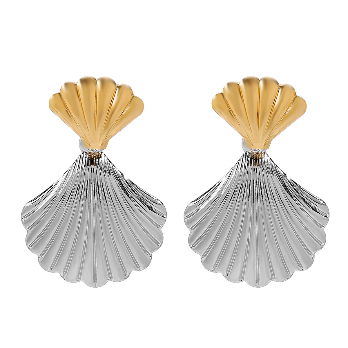 Aretes minimalistas geométricos de aleación de dos tonos para mujer con acabado galvanizado y superficie texturizada