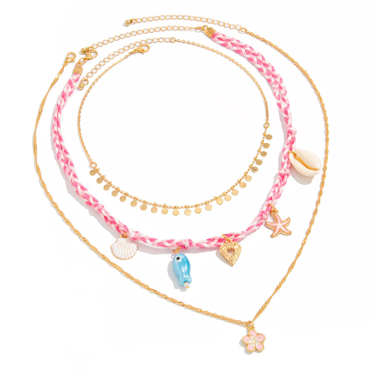Collar minimalista con colgante de estrella y motivos florales con cadena de aleación chapada en oro para mujer