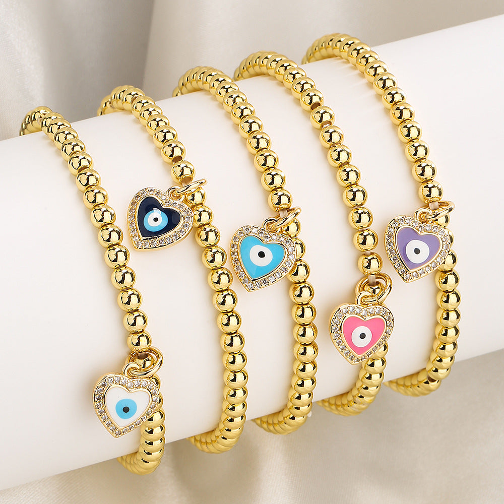 Minimalist Geometric Evil Eye Copper Bracelet for Women with Enamel Finish