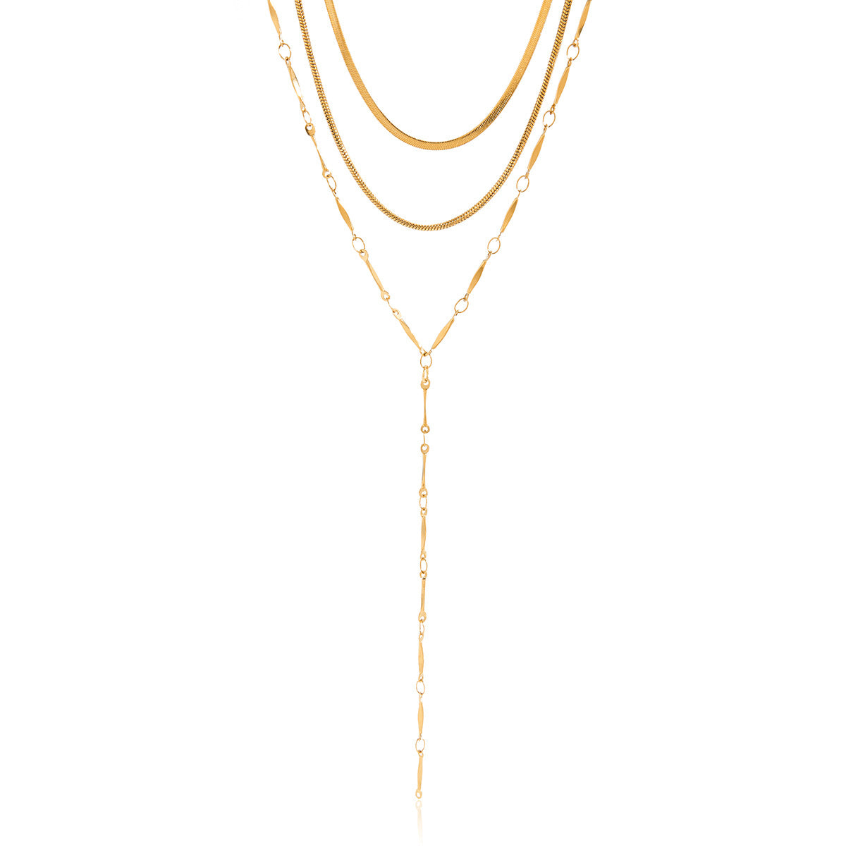 Geometric Stainless Steel PVD Plated Layered Necklace for Women