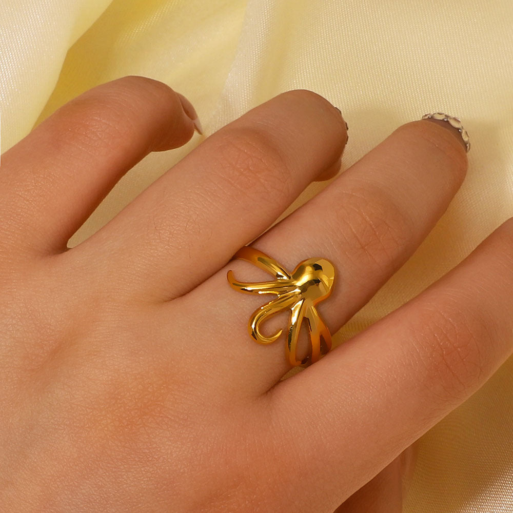 Anello da donna in acciaio al titanio a forma di polpo minimalista, gioielli ipoallergenici in acciaio inossidabile con finitura placcata