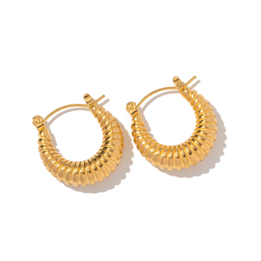 Pendientes de aro de acero inoxidable chapados en oro de 18 quilates con diseño geométrico minimalista para mujer