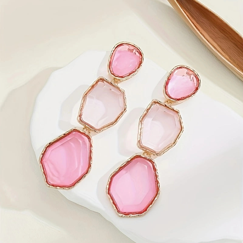 Orecchini Lunghi da Donna Minimalisti, Irregolari, Geometrici, con Cristalli, in Rame e Perno in Acciaio Inossidabile