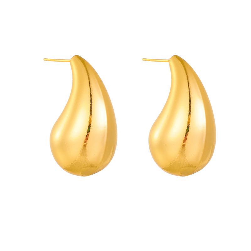 Pendientes Minimalistas Geométricos Irregulares en Forma de Gota de Agua de Acero de Titanio con Baño de Oro para Mujer