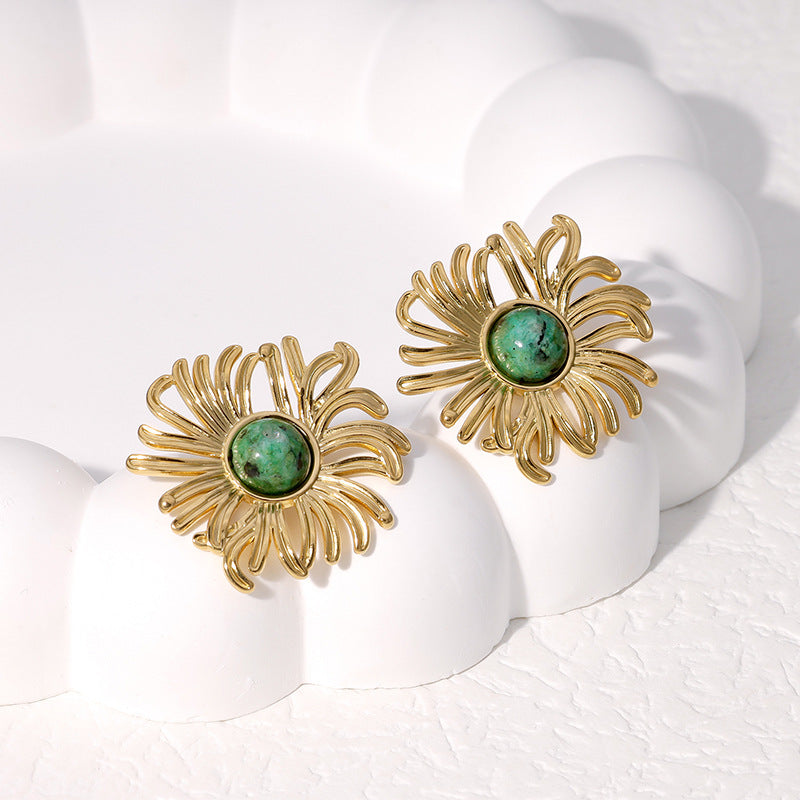 Orecchini Vintage Minimalisti Floreali in Acciaio Inossidabile con Placcatura Oro 18K, Perni in Acciaio al Titanio Ipoallergenici