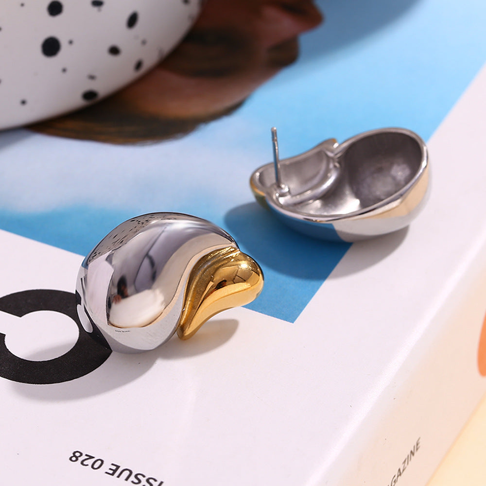 Orecchini pendenti da donna in acciaio inossidabile placcati oro 18 carati con design irregolare bicolore argento e oro, stile OL alla moda