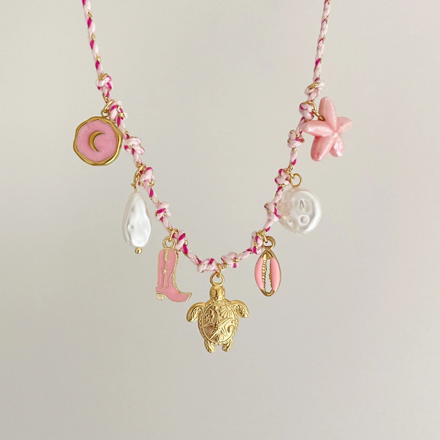 Fresh and Sweet Starfish Pearl Heart Pendant Necklace in Stainless Steel with Plated Finish on Adjustable Cord