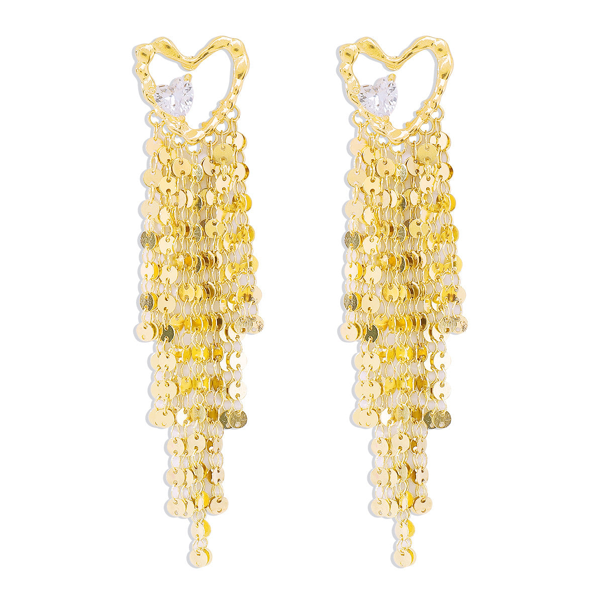 Pendientes de aleación con forma de corazón, dulces y atrevidos, con detalles de diamantes de imitación y colgantes circulares para mujer