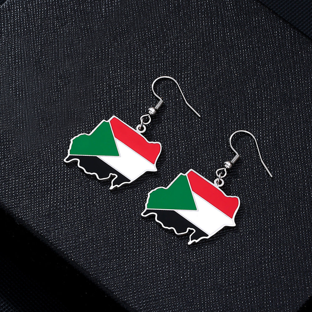 Orecchini Pendenti in Stile Etnico con Geometria, Smalto e Acciaio al Titanio, Finitura Placcata, design Sudan