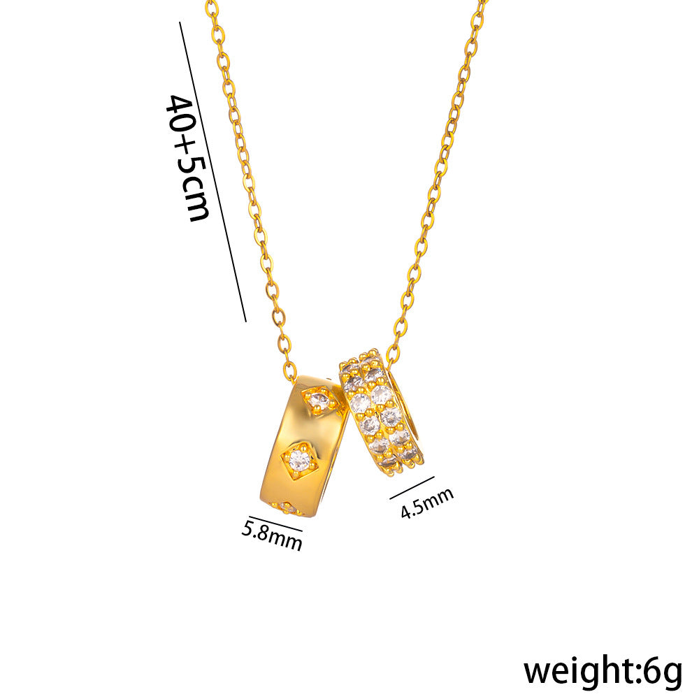 Cartoon Style Double Ring Geometric Titanium Steel Necklace with Gold Plating for Women, Delicate Clavicle Chain