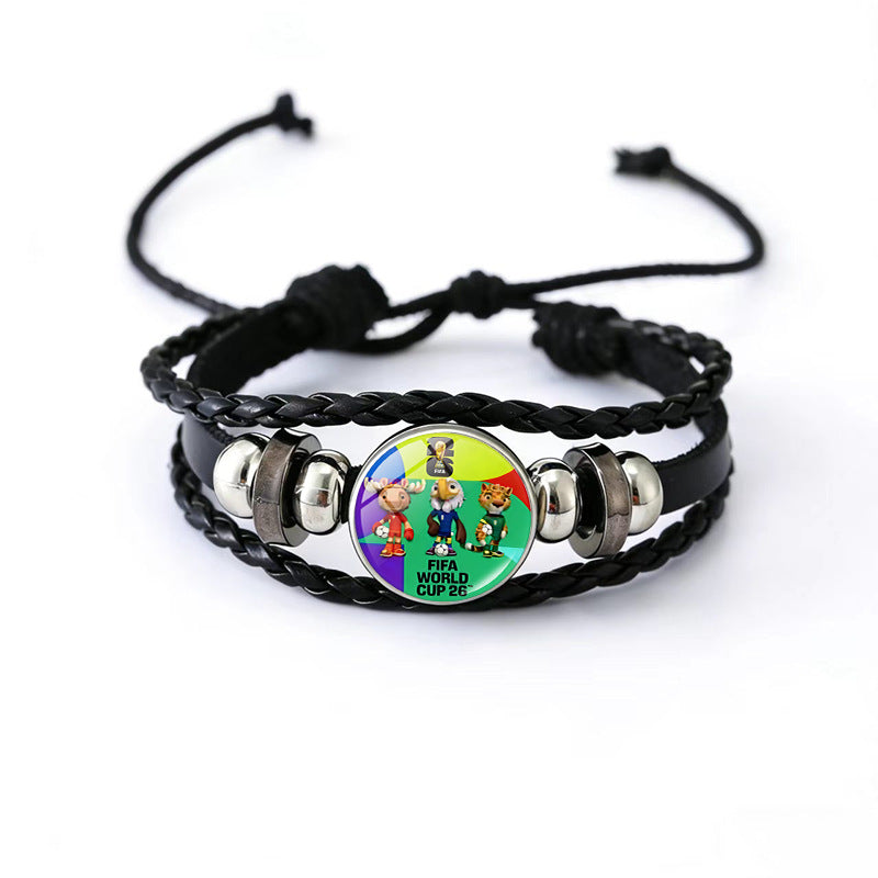 Vintage Geometric Round Black Leather Snap Button Bracelet Unisex Multi-layer Woven Fan Souvenir