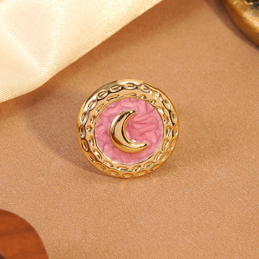 Elegant Geometric Moon Drip Oil Stainless Steel Ring for Women