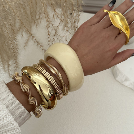 Minimalist Geometric Alloy Plated Cuff Bracelet Set