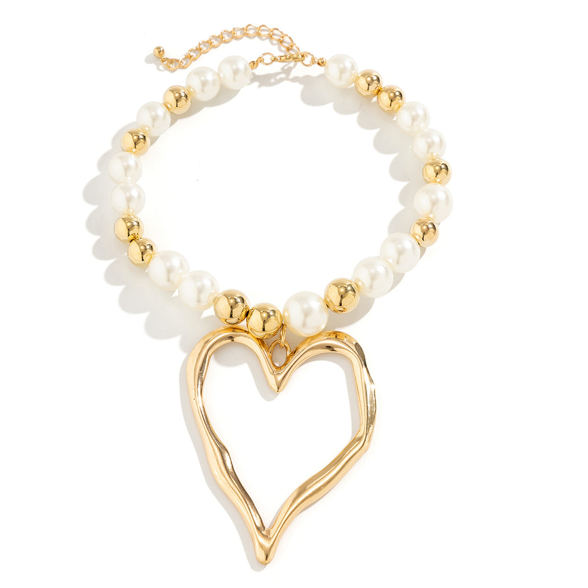 Collar Minimalista con Colgante de Corazón Irregular de Lava en Aleación con Acabado Galvanizado y Cuentas de Perlas de Imitación de Colores Mezclados