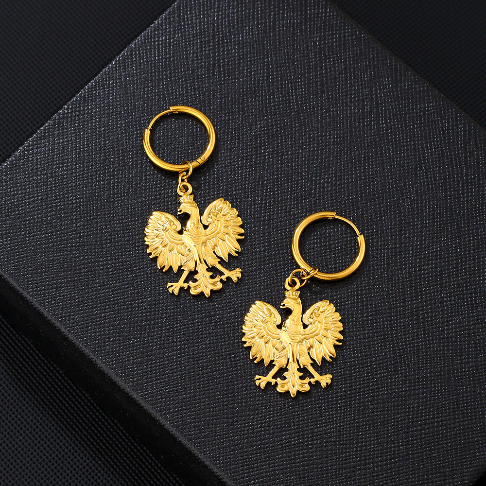 Orecchini minimalistici in acciaio al titanio a forma di aquila con finitura placcata per gioielli da donna alla moda