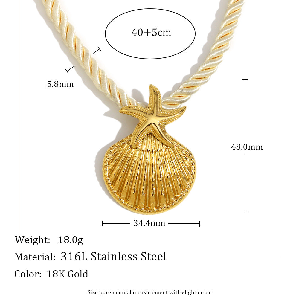 Fashionable Sun-Shaped Stainless Steel Pendant Necklace for Women with 18K Gold Plating and Seashell Inlay