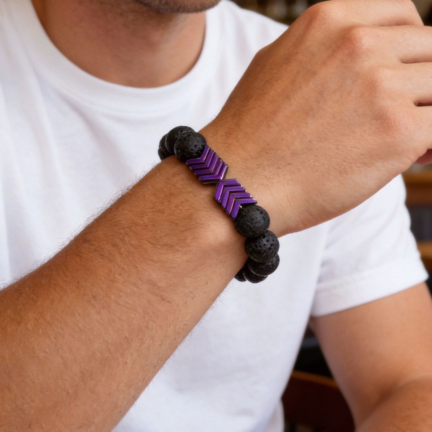 Creative Geometric Triangle Volcanic Stone and Hematite Handmade Bracelet for Unisex