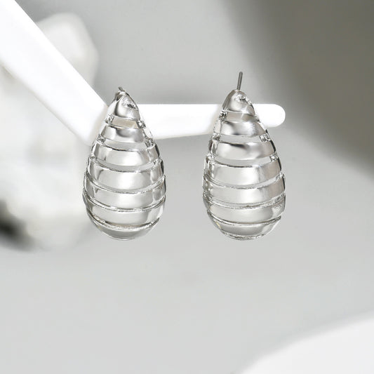 Pendientes geométricos de lágrima para mujer, de aleación de zinc galvanizada, estilo aro con diseño hueco y estética minimalista elevada