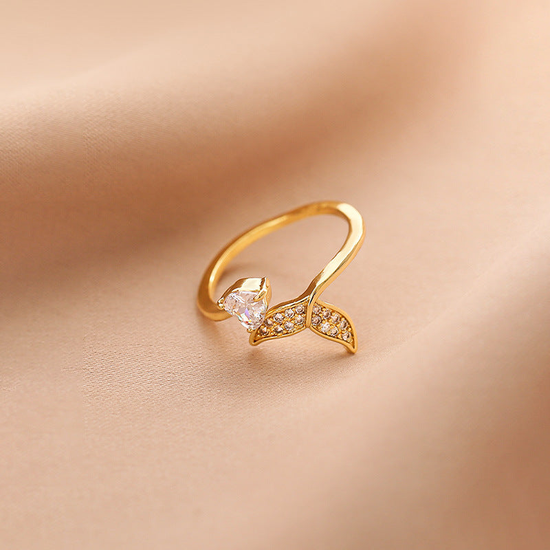 Anello Aperto Minimalista a Coda di Pesce da Donna, Anello Regolabile in Rame con Finitura Placcata