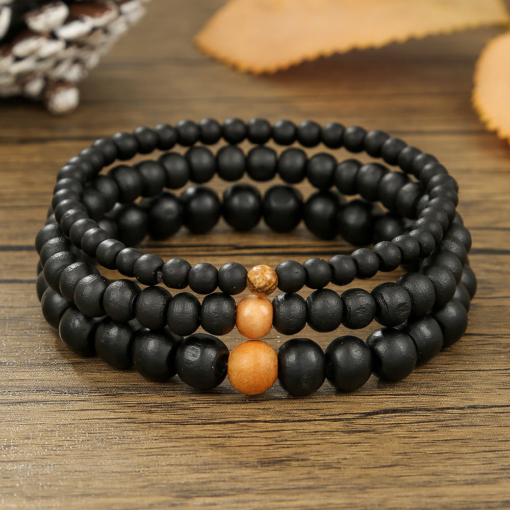 Minimalist Vintage Round Wood Beaded Stretch Bracelet