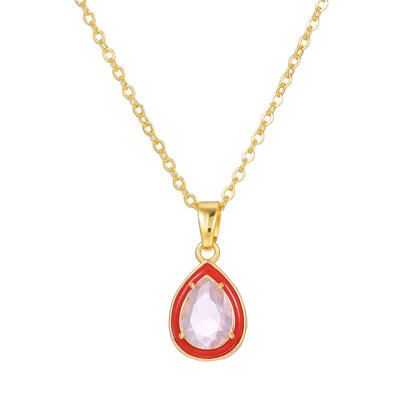 Collana da donna a goccia minimalista in rame placcato oro con pendente in zirconi cubici