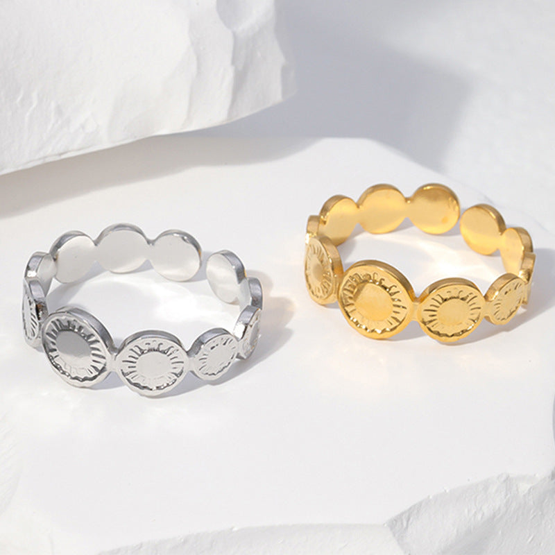 Vintage Geometric Round Plated Stainless Steel Ring for Women