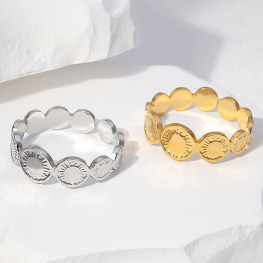 Vintage Geometric Round Plated Stainless Steel Ring for Women