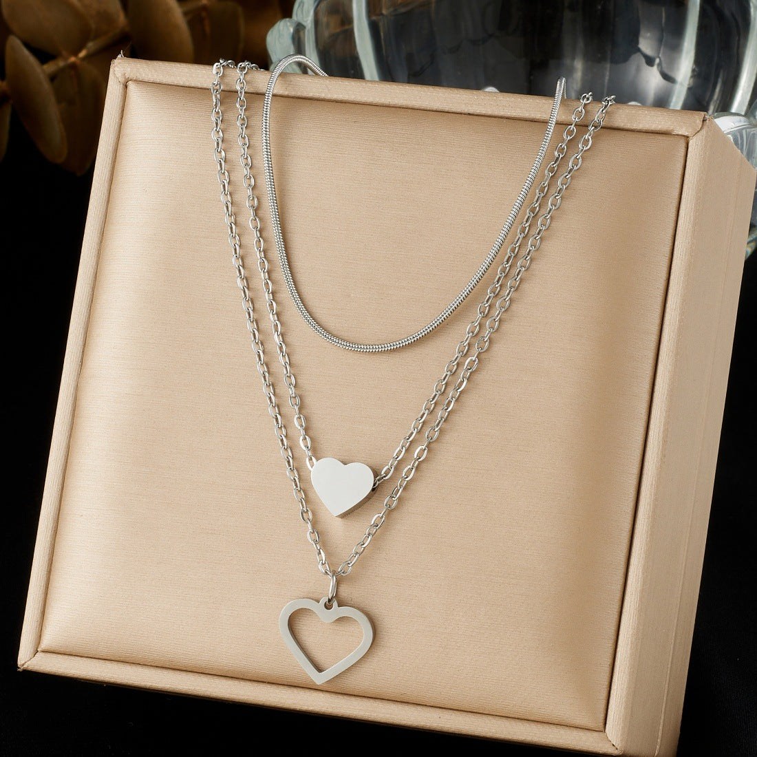 Minimalist Gold Plated Stainless Steel Heart Layered Necklace for Women