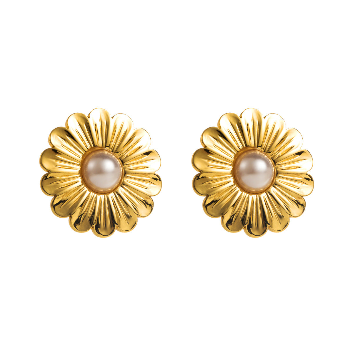 Orecchini da donna alla moda in acciaio inossidabile con geometria, placcatura in oro e dettagli in perle