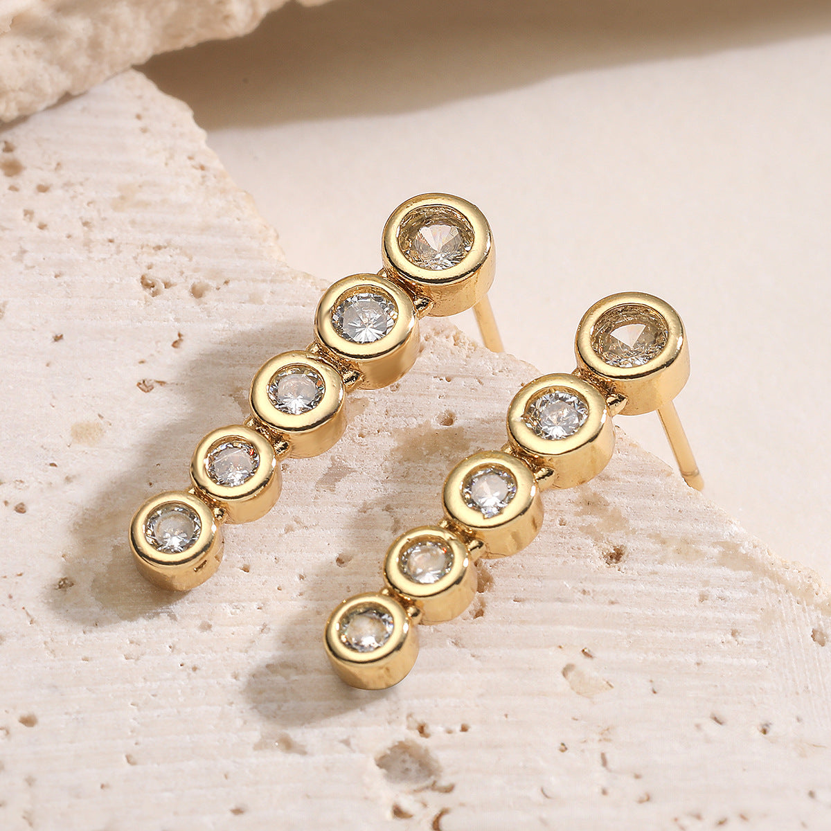 Minimalist 18K Gold Plated Brass Geometric Cubic Zirconia Inlay Long Drop Earrings for Women