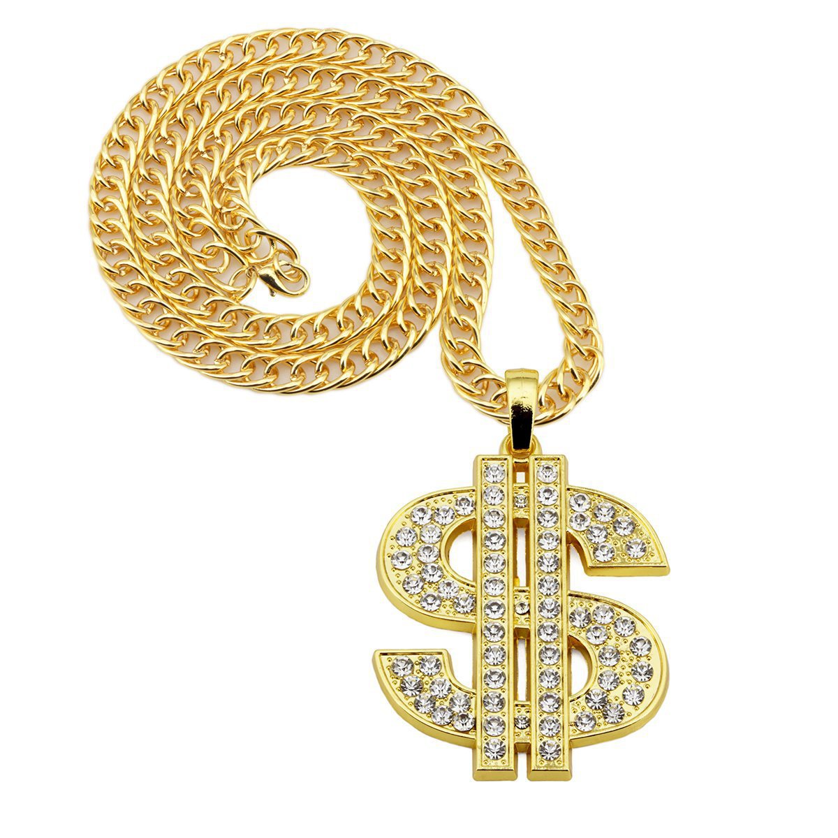 Bold Hip Hop Style Dollar Sign Pendant Necklace for Men and Women, Polished Alloy Chain with Titanium Steel Pendant