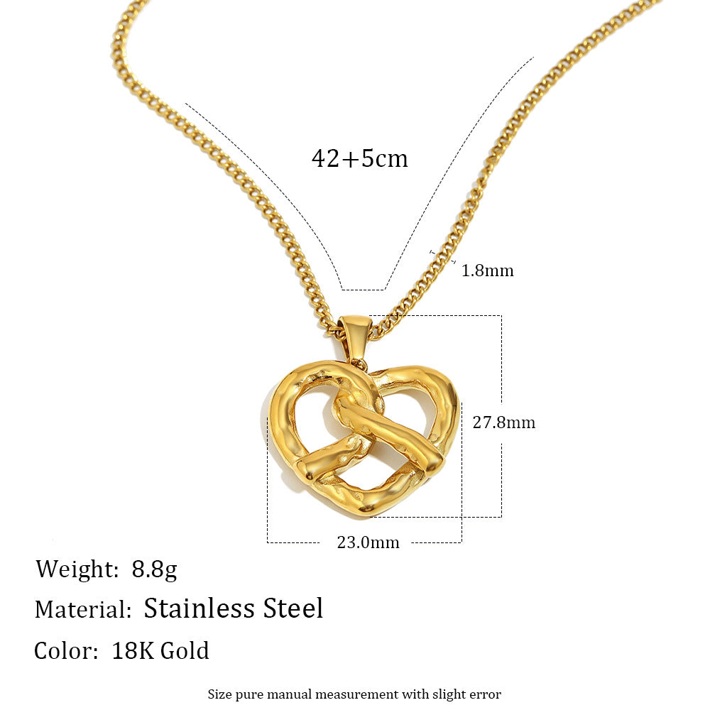 Minimalist Cross Heart Pendant Necklace in Stainless Steel with 18K Gold Plating for Women