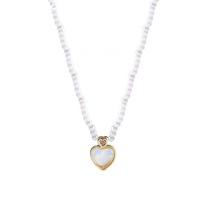 Sweet Ethereal Gradient Heart Pendant Necklace in Titanium Steel with Plated Finish and Pearl Chain