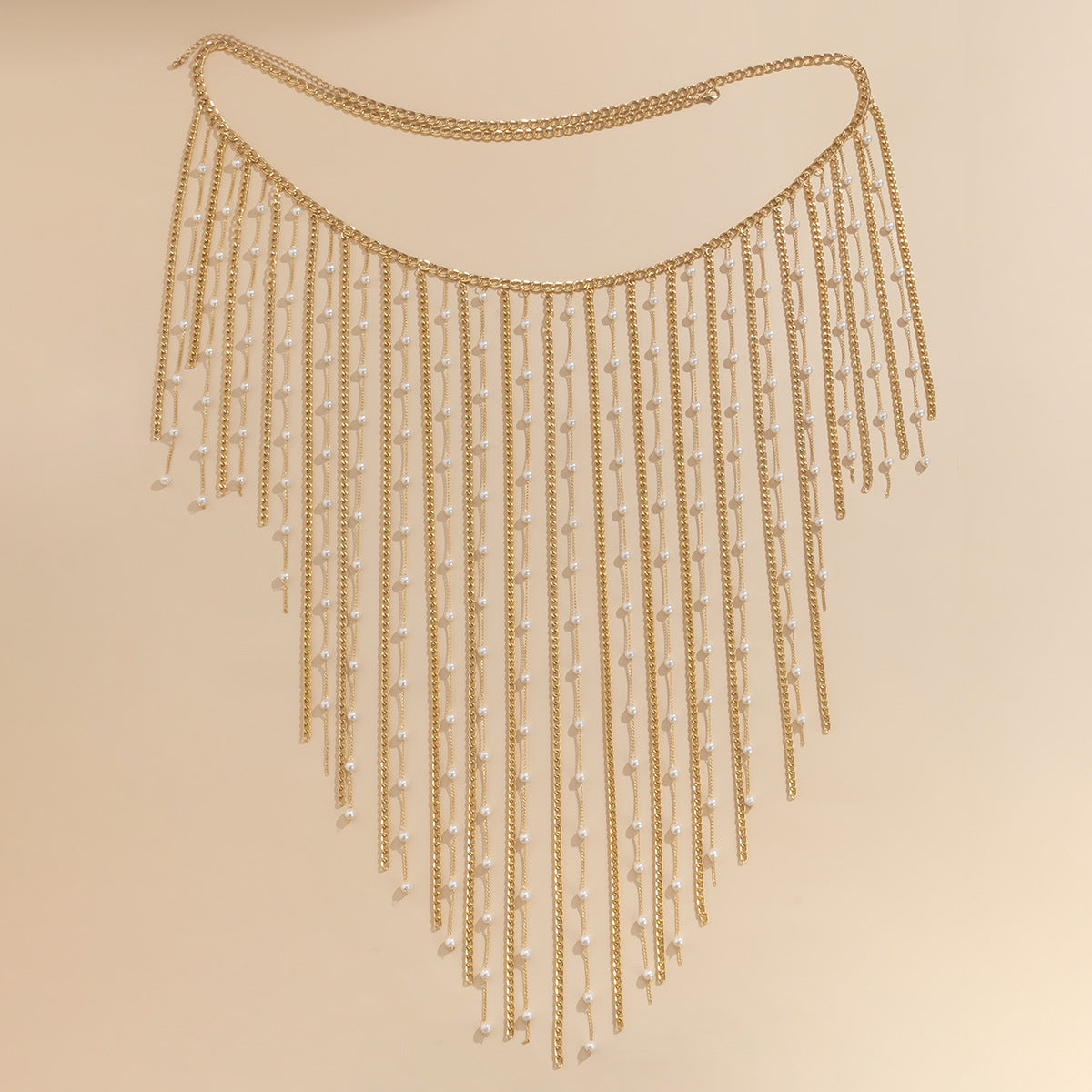 Minimalist Geometric Plated Aluminum Alloy Waist Chain with Faux Pearl Tassel for Women