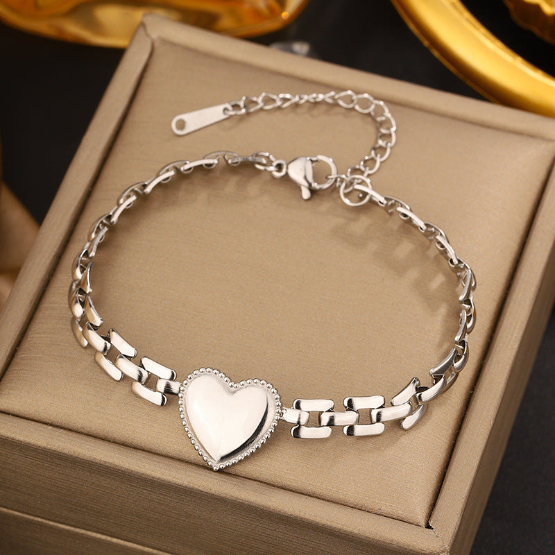 Vintage Sweet Heart Butterfly Geometric Titanium Steel Plated Bracelet for Women