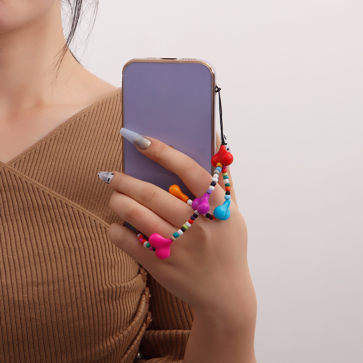 Collana da Donna con Ciondolo a Cuore Grande Multicolore in Lega, Stile Etnico, Finitura Placcata, da Attaccare al Telefono