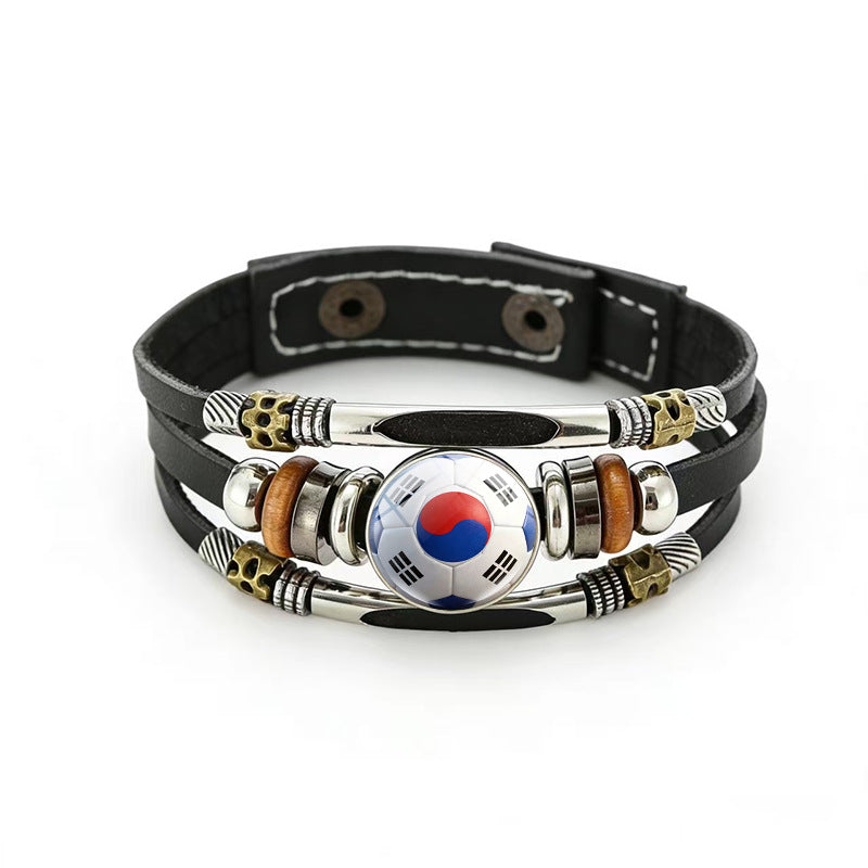 Bracciale unisex vintage in pelle placcata con forme geometriche, multistrato, intrecciato