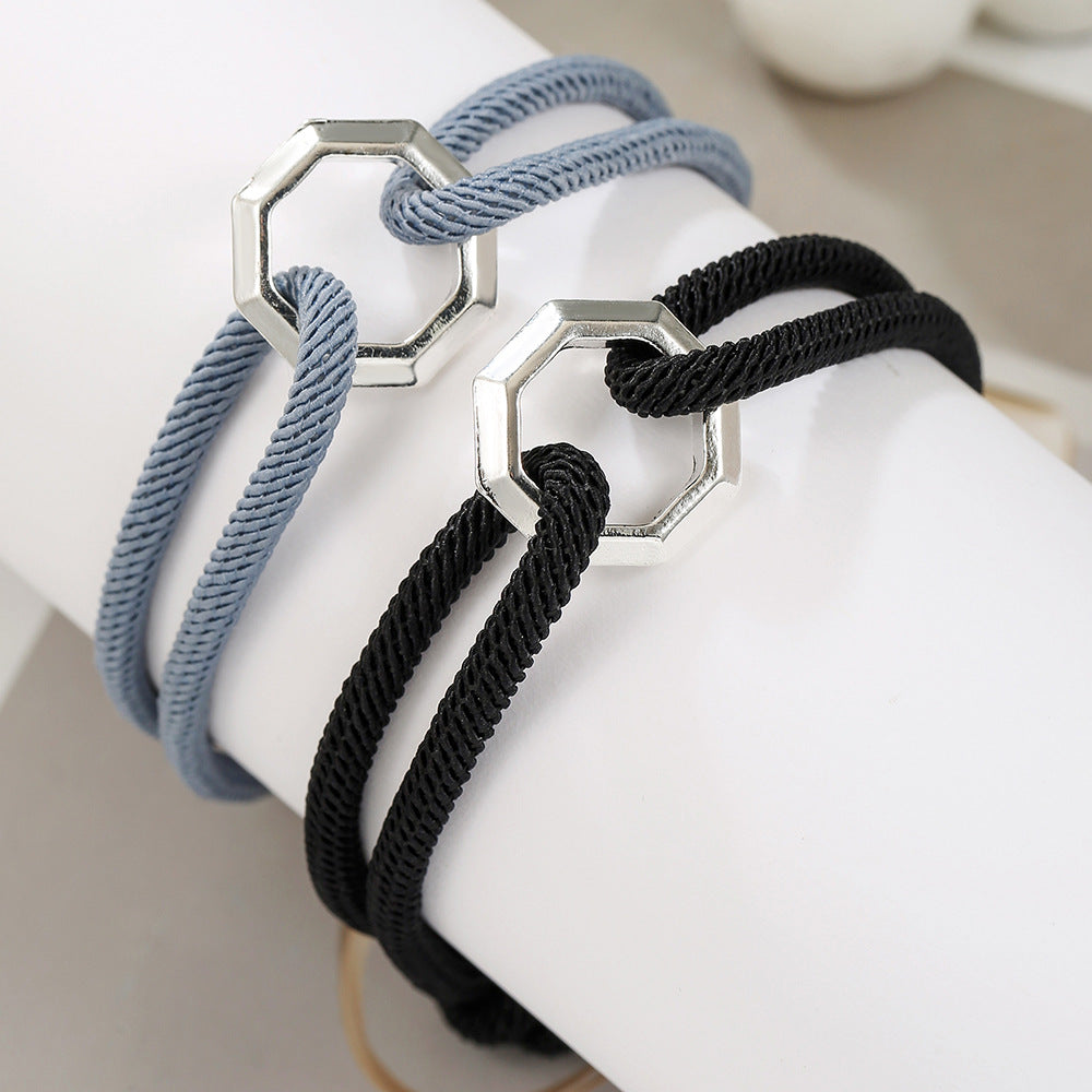 Minimalist Geometric Alloy Bracelet Unisex Adjustable Woven Hand Rope