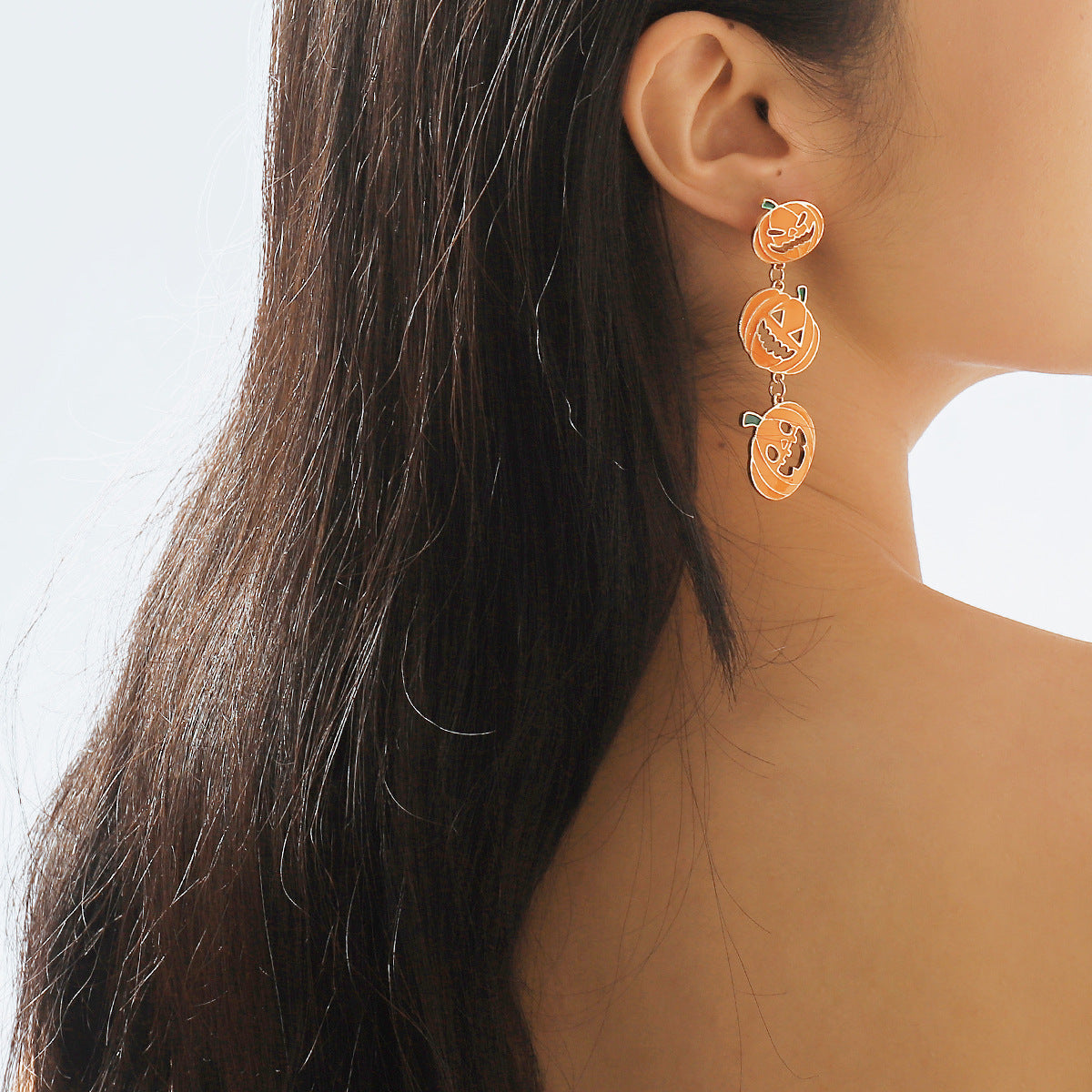 Halloween Pumpkin Earrings for Women with Geometric Shape Alloy Construction and Enamel Finish in Playful Edgy Style