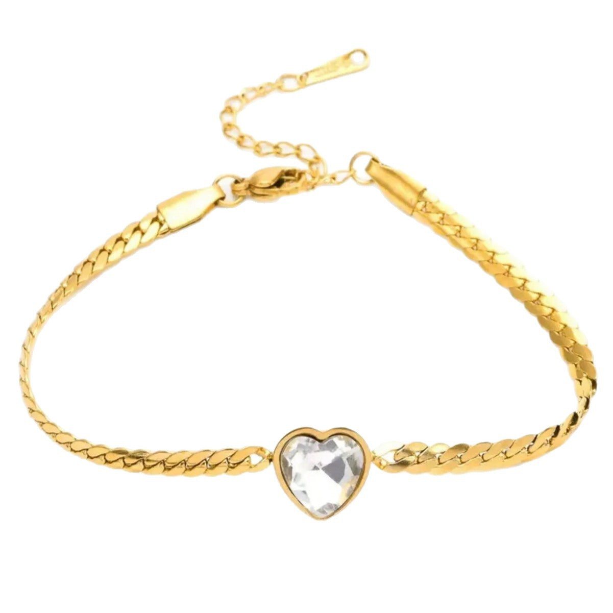 Elegante Bracciale Placcato in Acciaio Inossidabile a Forma di Cuore con Intarsio in Zirconia Cubica da Donna