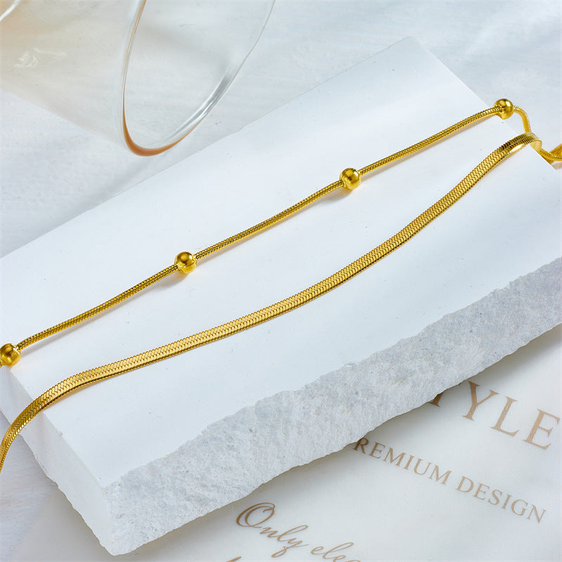 Minimalist Vintage-Inspired Geometric Stainless Steel Anklet with Double Layer Blade Chain Design