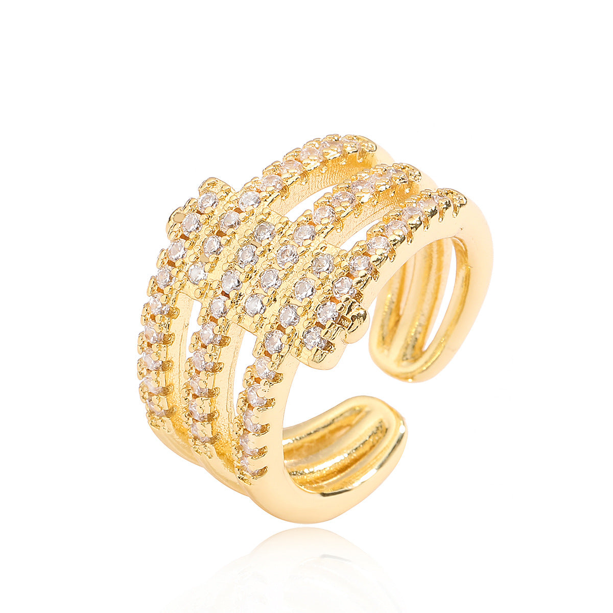 Minimalist Geometric Copper Ring for Women with Micro-Pavé Zirconia Accents