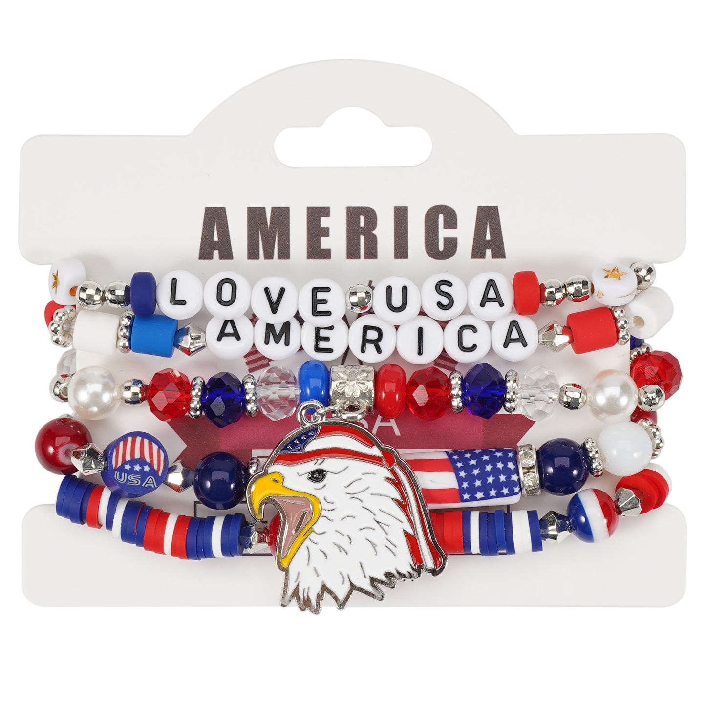 Geometric Crystal Beaded Bracelet Unisex American Flag Style