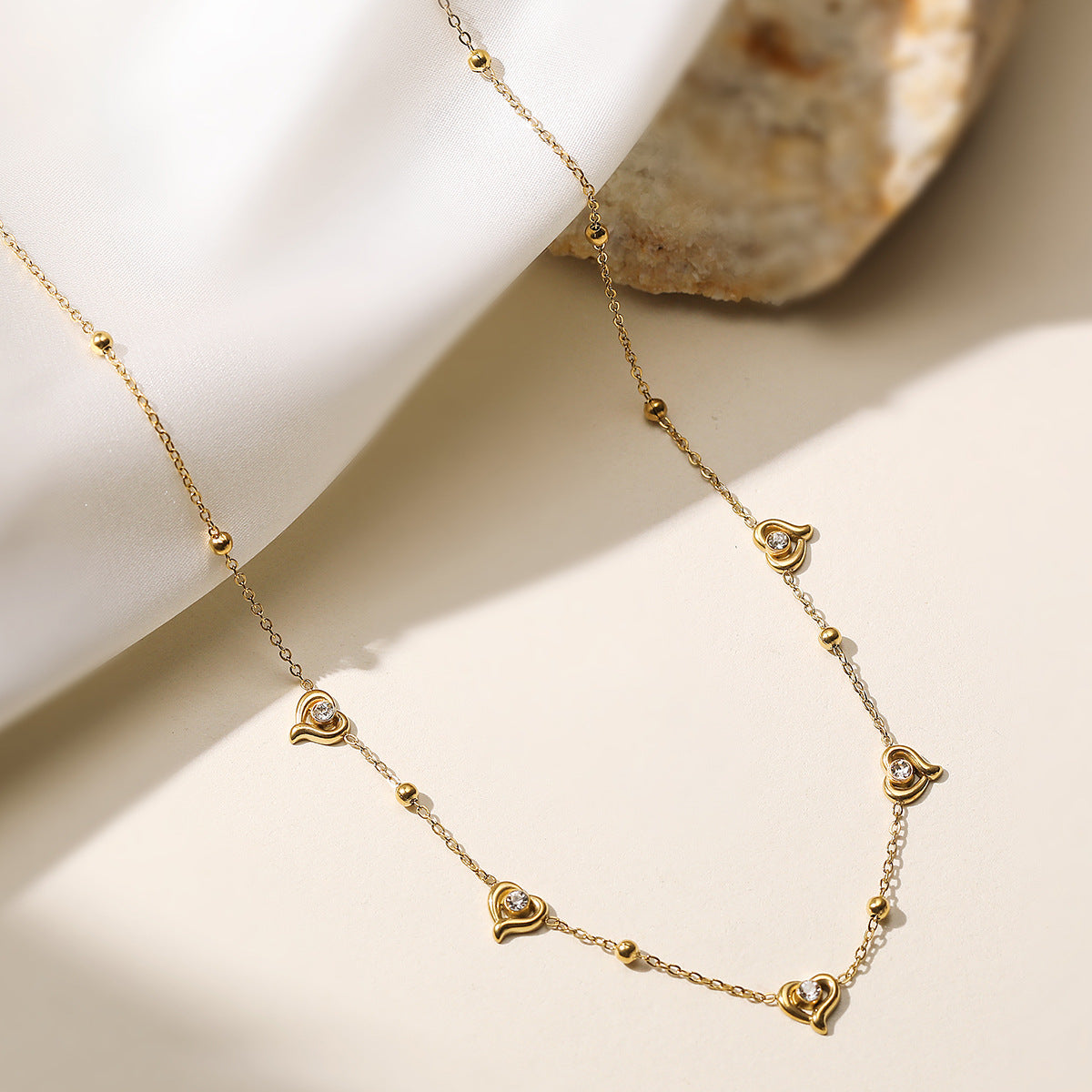 Minimalist Heart Geometric Cubic Zirconia Plated Stainless Steel Necklace for Women