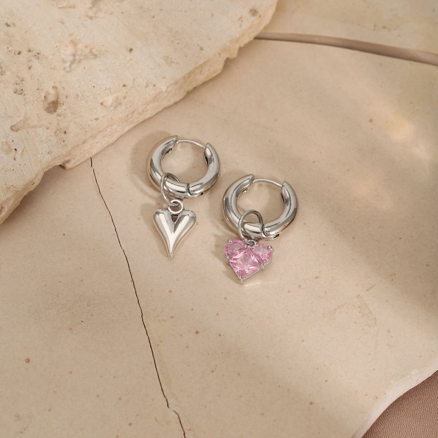 Sweet Minimalist Heart Alloy Earrings with Cubic Zirconia for Women