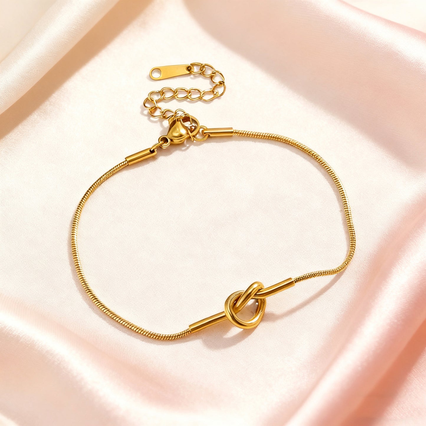 Geometric Knot Gold Plated Stainless Steel Snake Chain Bracelet for Women