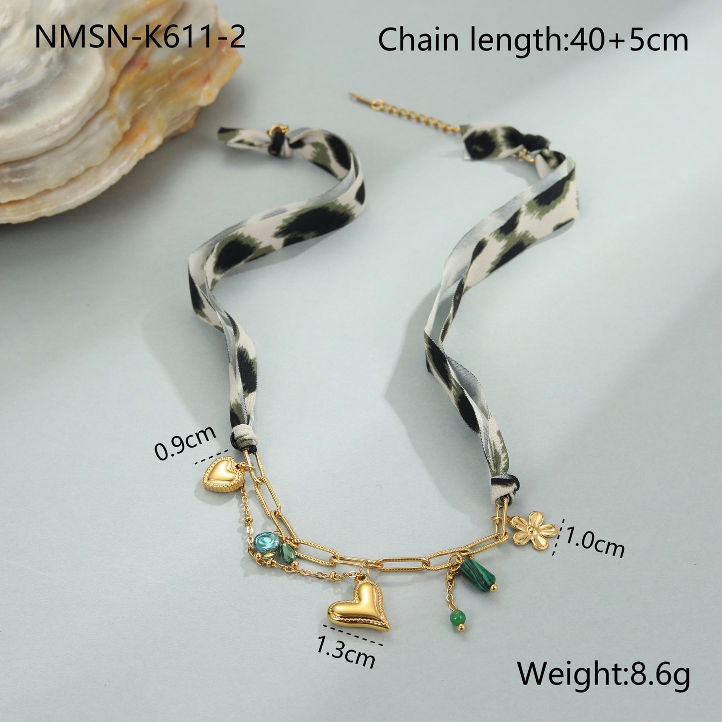 Collar con colgante de corazón de leopardo de moda en acero inoxidable con galvanoplastia para mujer